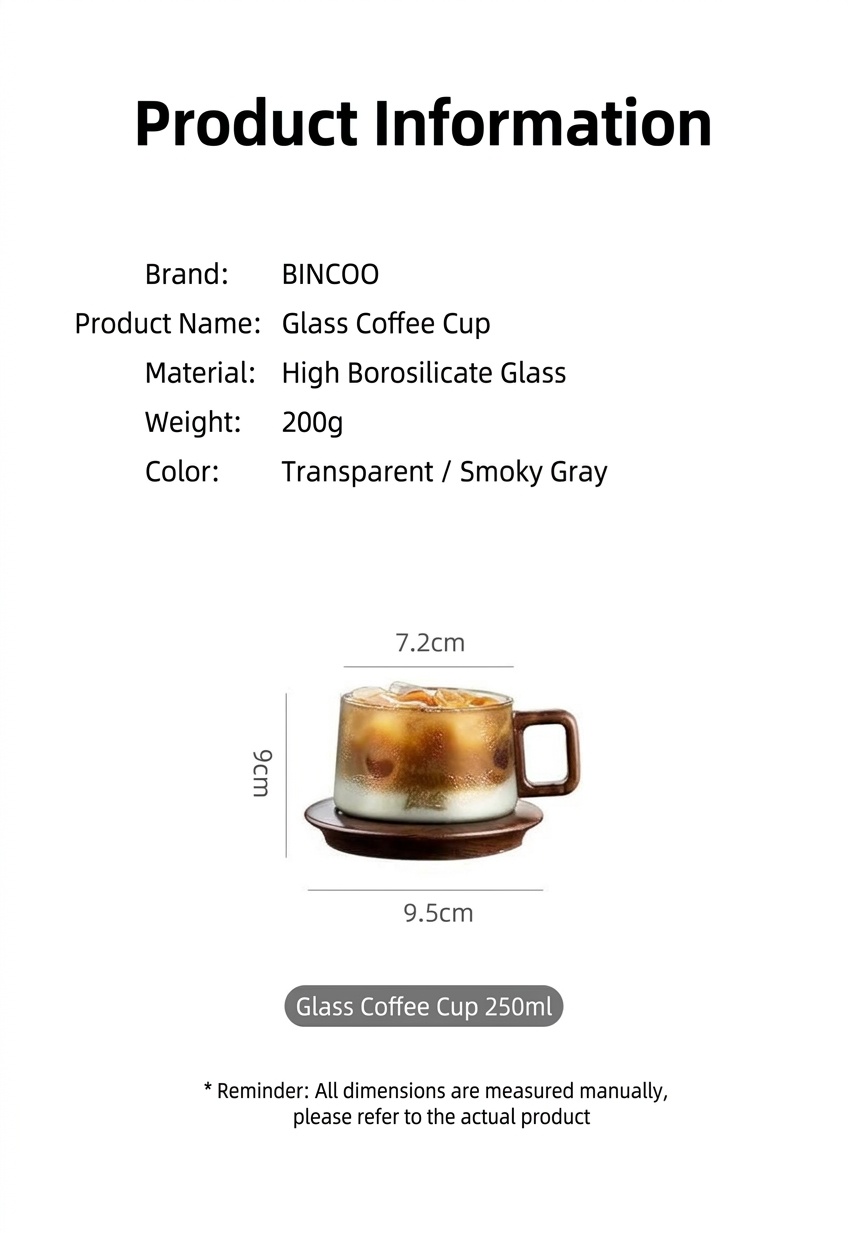 Bincoo Modern Glass Coffee Mug with Wood Handle & Coaster Set