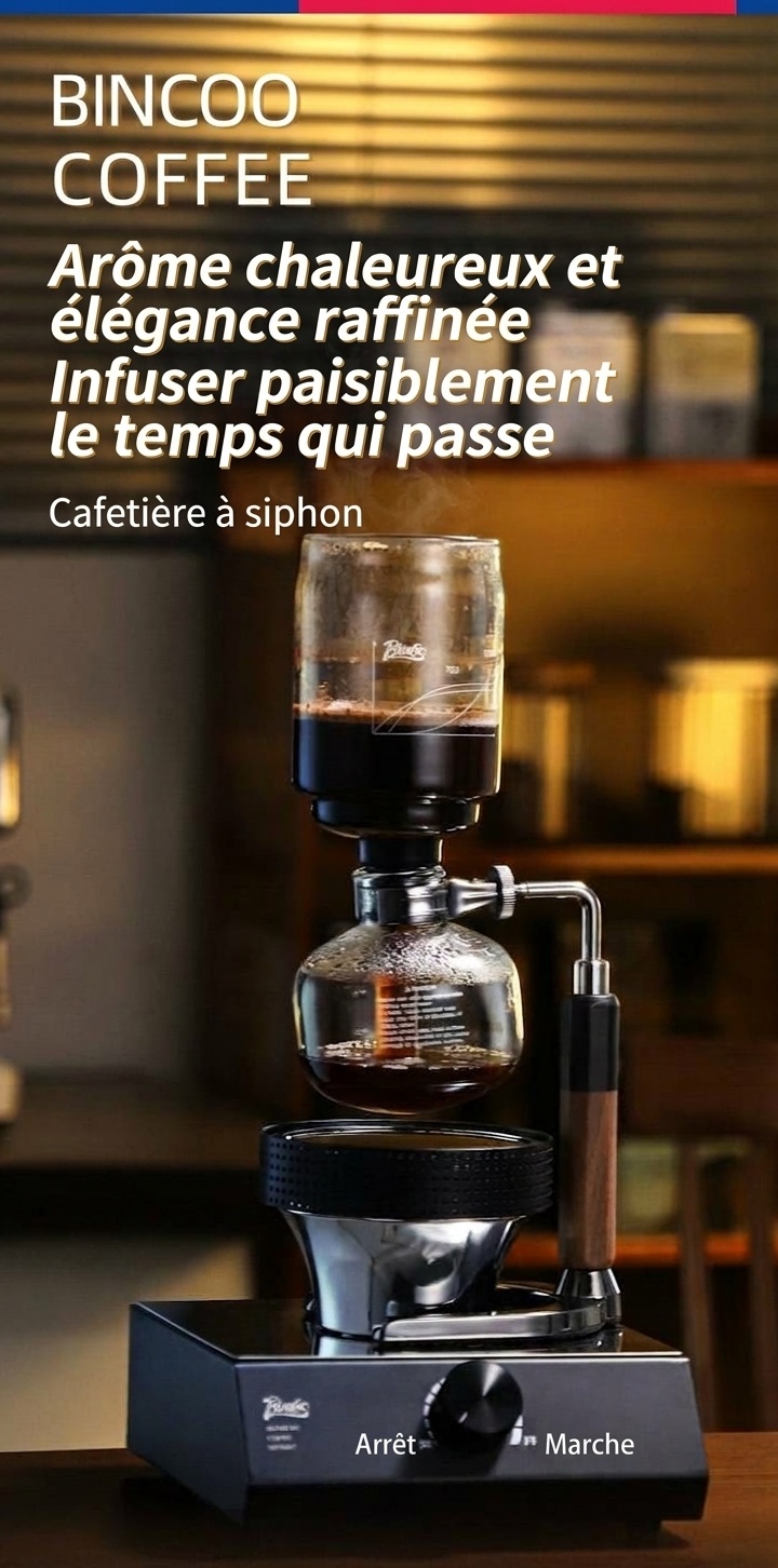 Cafetière à siphon Bincoo Premium avec réchaud Light Wave
