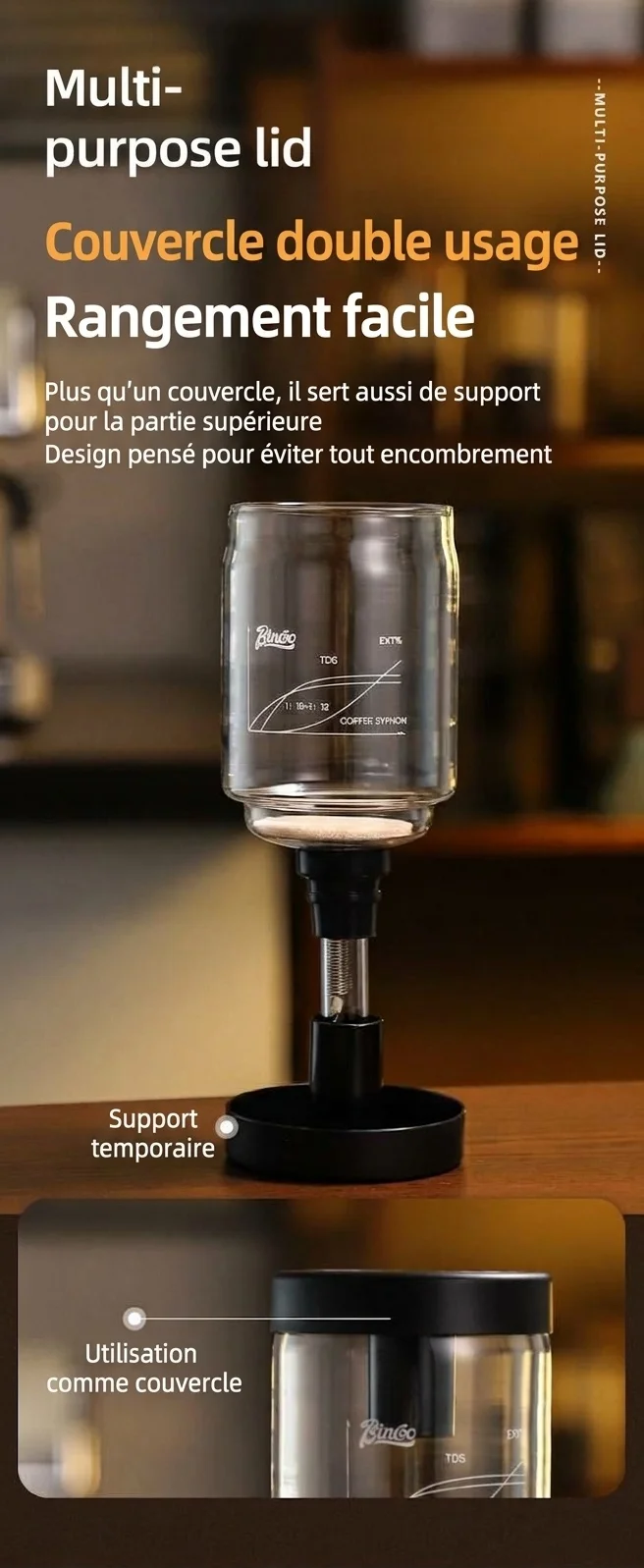 Cafetière à siphon Bincoo Premium avec réchaud Light Wave