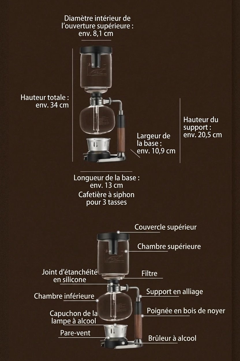 Cafetière à siphon Bincoo Premium avec réchaud Light Wave