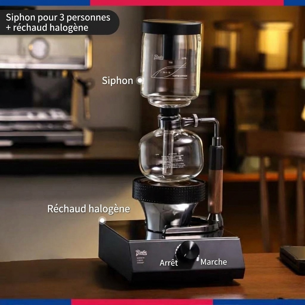 Cafetière à siphon Bincoo Premium avec réchaud Light Wave