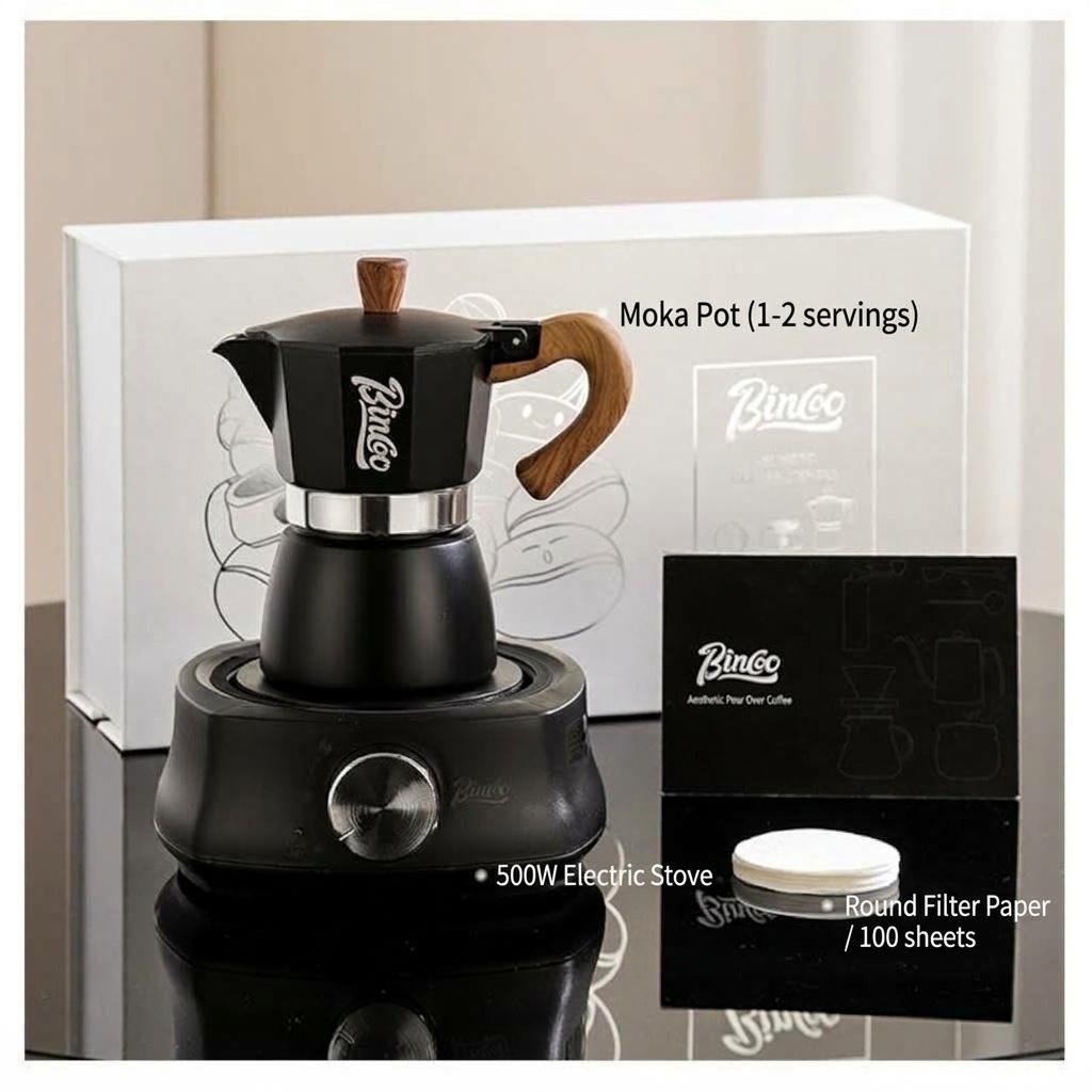 Bincoo Moka Pot Coffee Maker Set with Electric Stove & Grinder