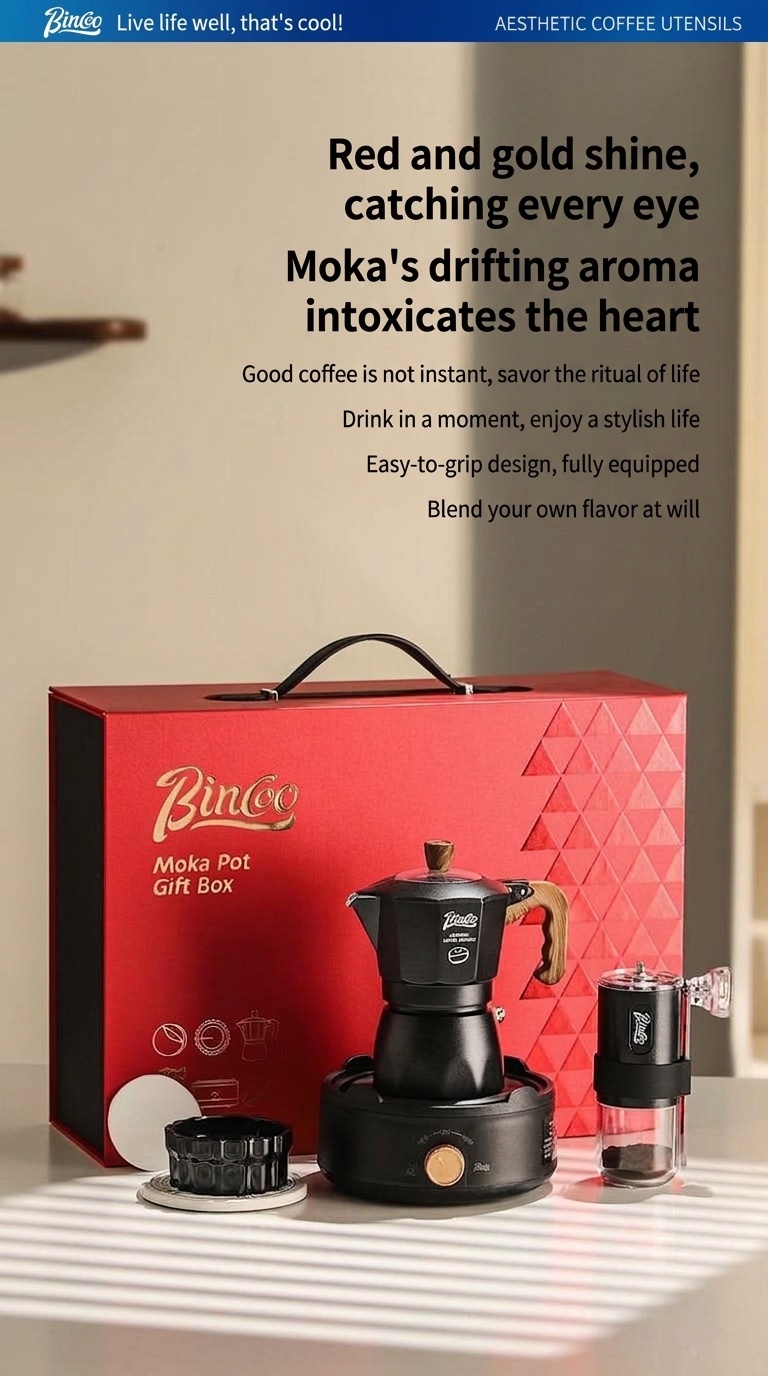 Bincoo Moka Pot Coffee Maker Set with Electric Stove & Grinder