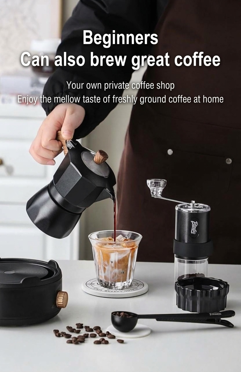 Bincoo Moka Pot Coffee Maker Set with Electric Stove & Grinder