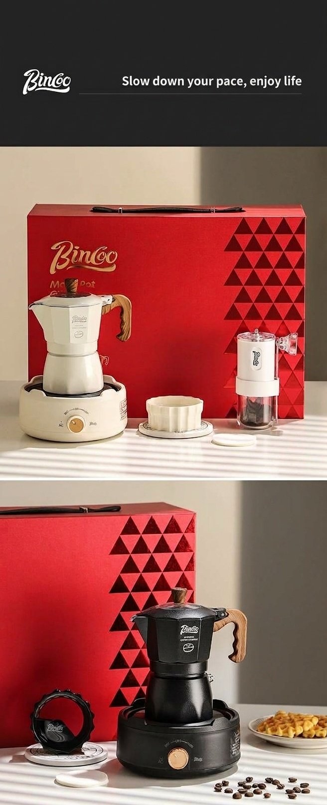 Bincoo Moka Pot Coffee Maker Set with Electric Stove & Grinder