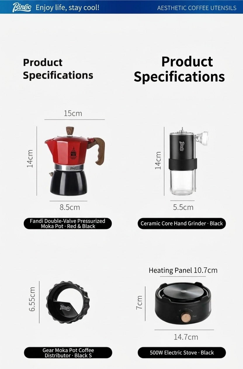 Bincoo Moka Pot Coffee Maker Set with Electric Stove & Grinder