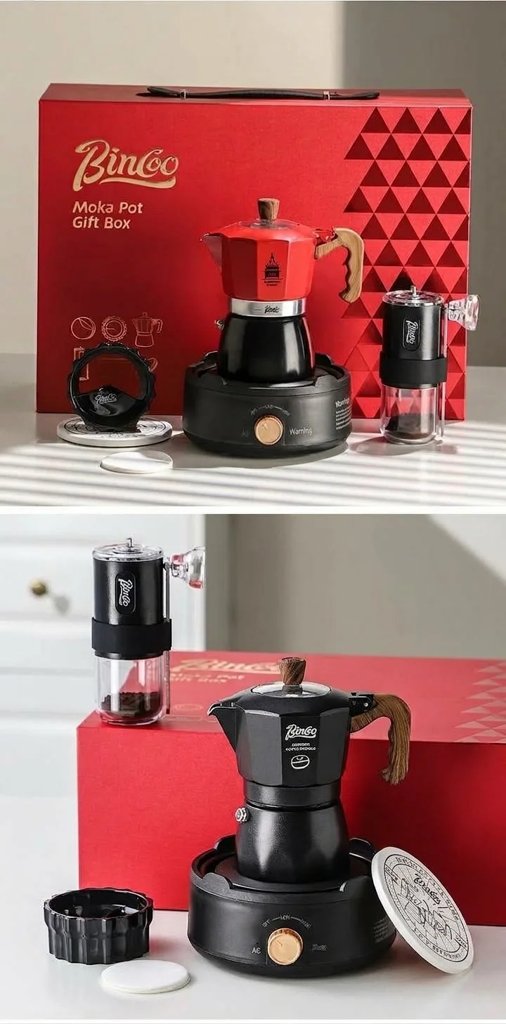 Bincoo Moka Pot Coffee Maker Set with Electric Stove & Grinder