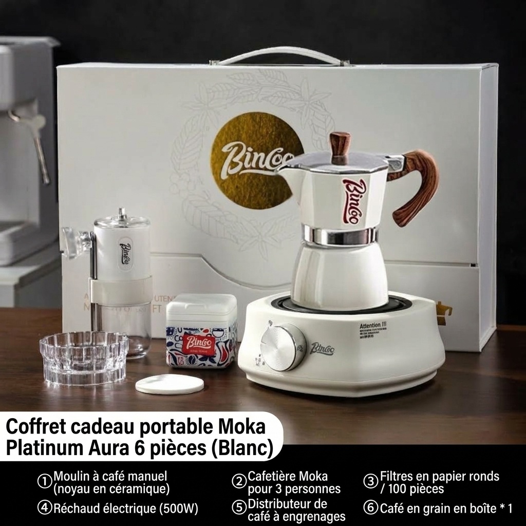 Ensemble cafetière italienne Bincoo avec plaque électrique et moulin à café