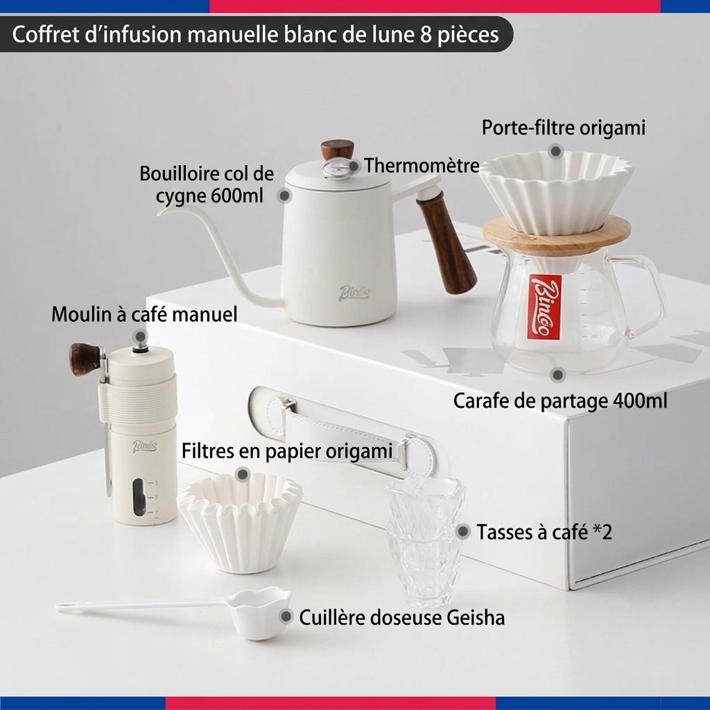 Ensemble cafetière italienne Bincoo avec plaque électrique et moulin à café