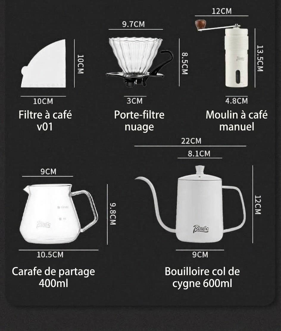 Ensemble cafetière italienne Bincoo avec plaque électrique et moulin à café