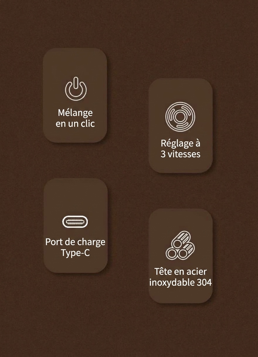 Mousseur à lait et fouet électrique portable BinCoo - Rechargeable par USB-C