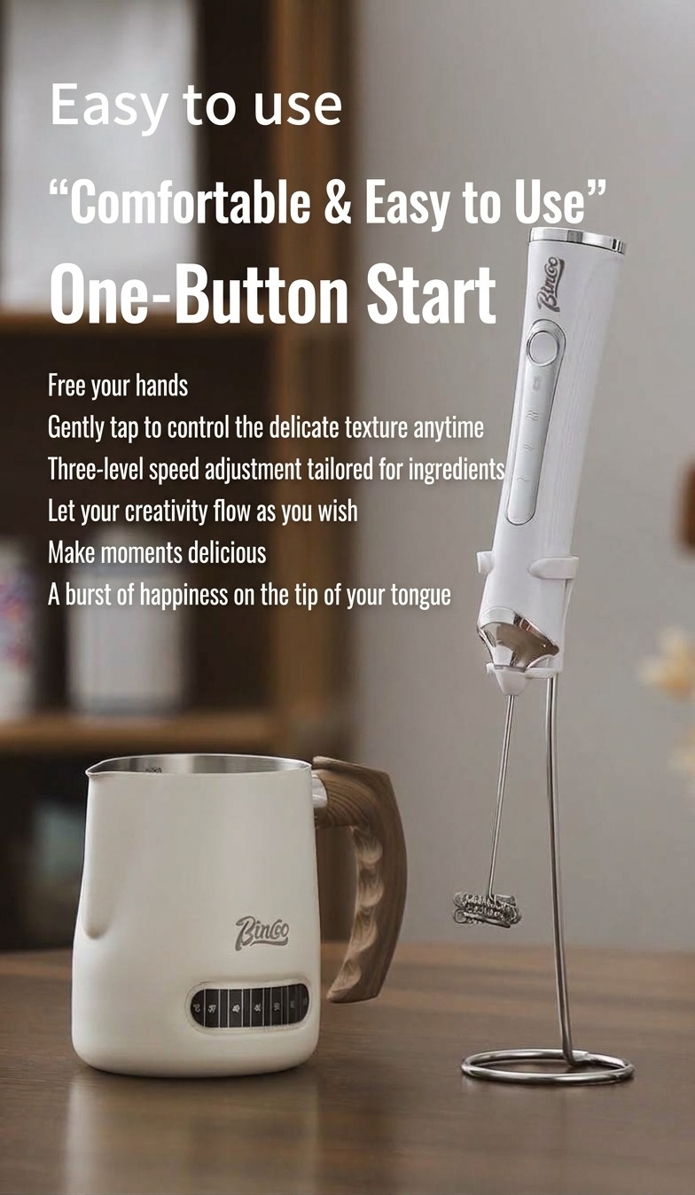 BinCoo Handheld Electric Milk Frother & Whisk - USB-C Rechargeable
