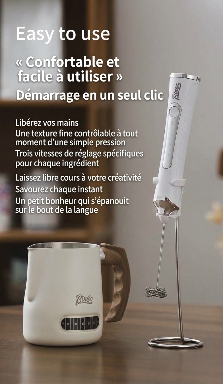 Mousseur à lait et fouet électrique portable BinCoo - Rechargeable par USB-C
