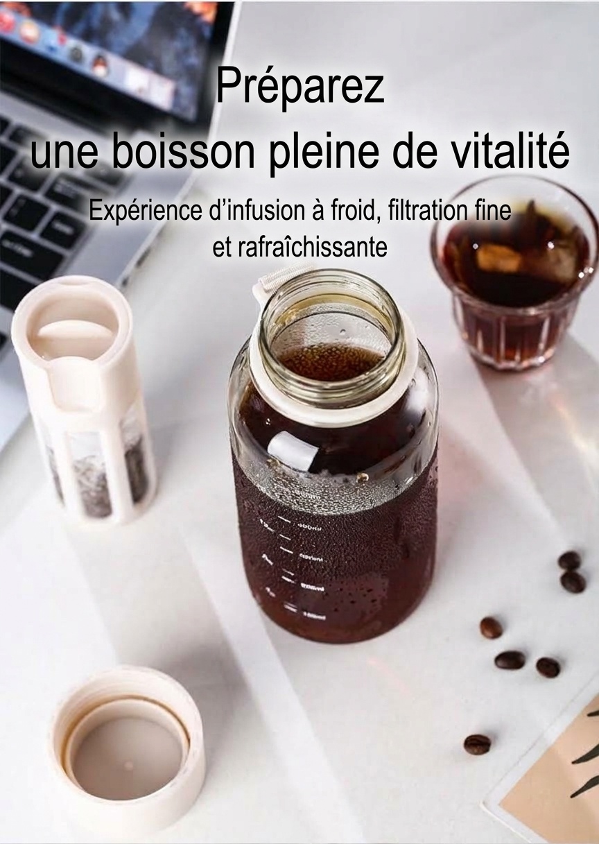 Bouteille de cafetière à infusion à froid portable Bincoo avec filtre et poignée