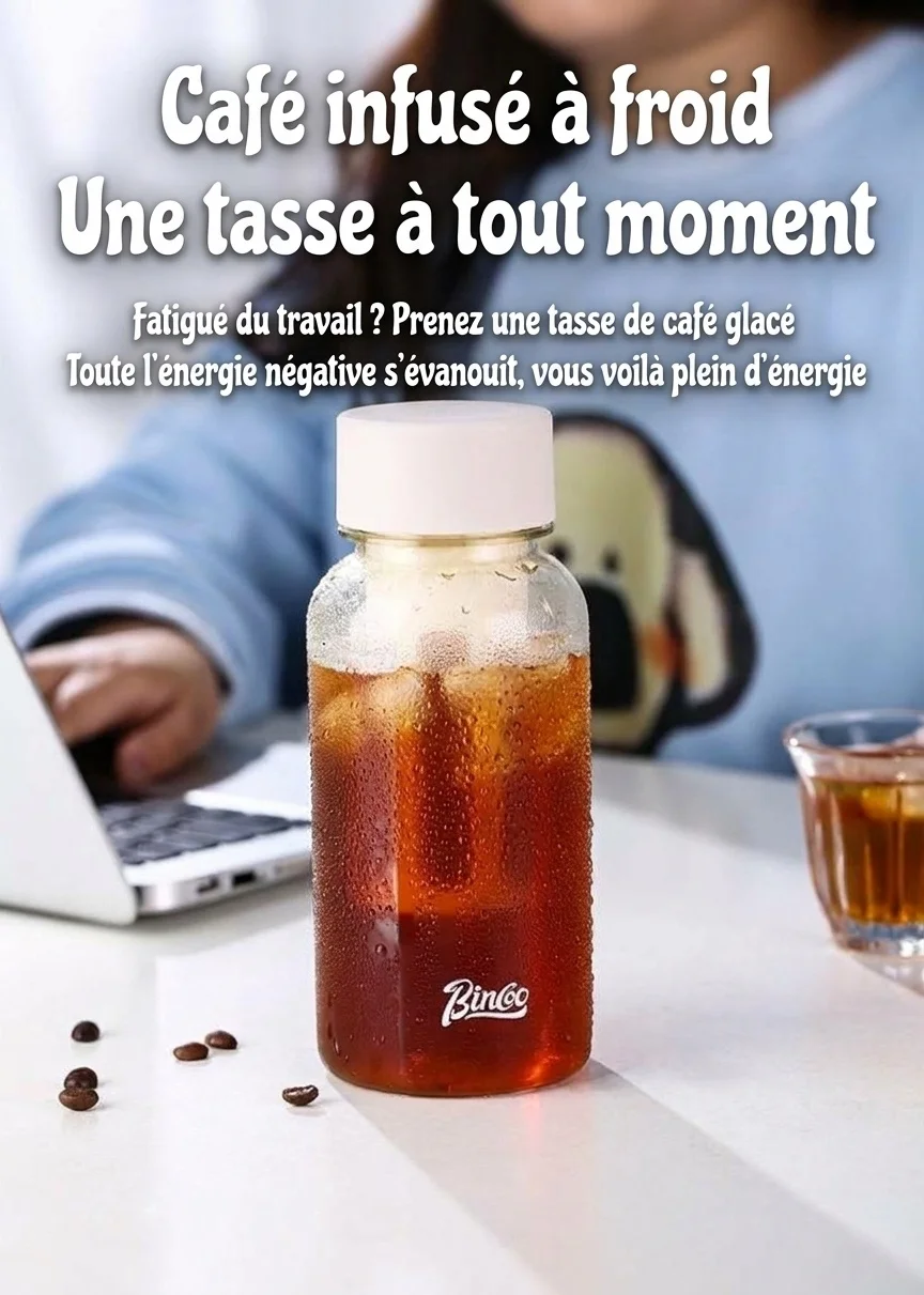 Bouteille de cafetière à infusion à froid portable Bincoo avec filtre et poignée