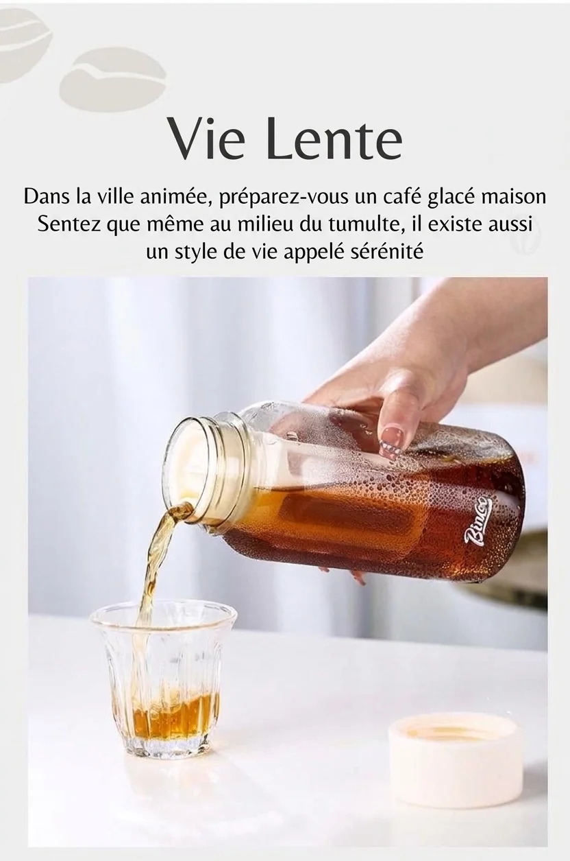 Bouteille de cafetière à infusion à froid portable Bincoo avec filtre et poignée