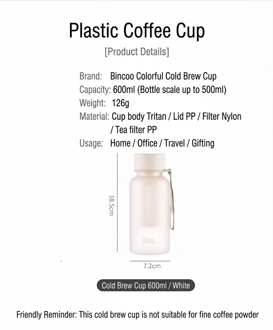 Bincoo Portable Cold Brew Coffee Maker Bottle with Filter and handle