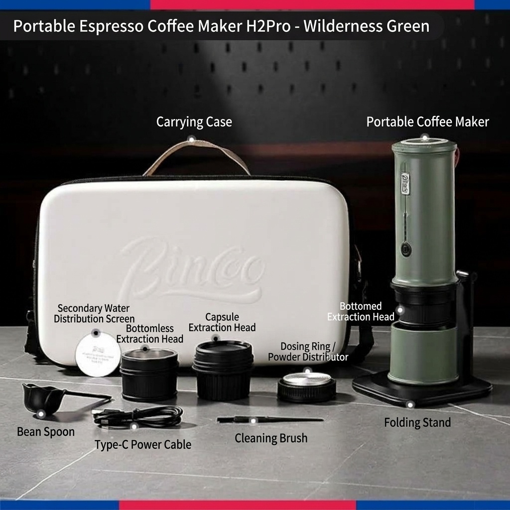 Bincoo H2 Pro Portable Espresso Maker - White, Black, Green