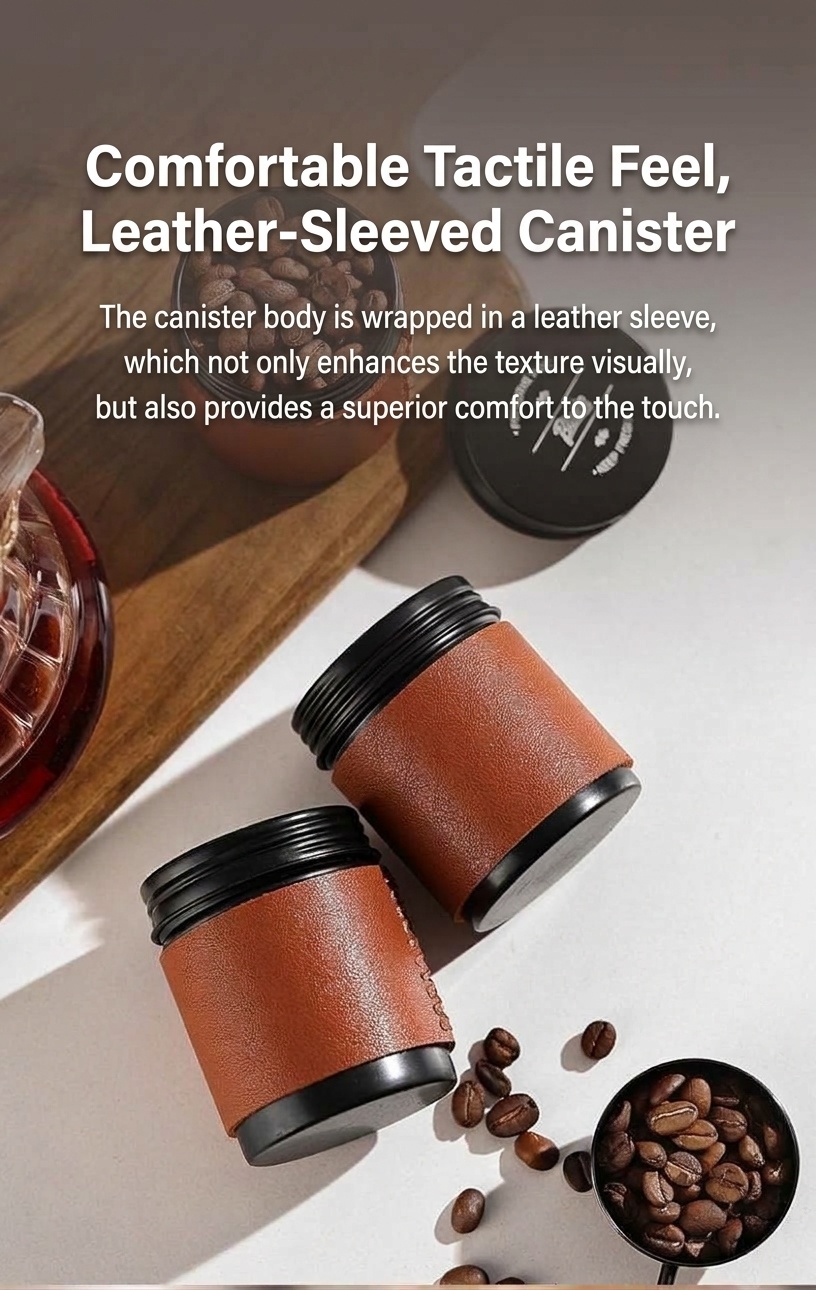 Bincoo Portable Coffee Bean Canister with Leather Sleeve