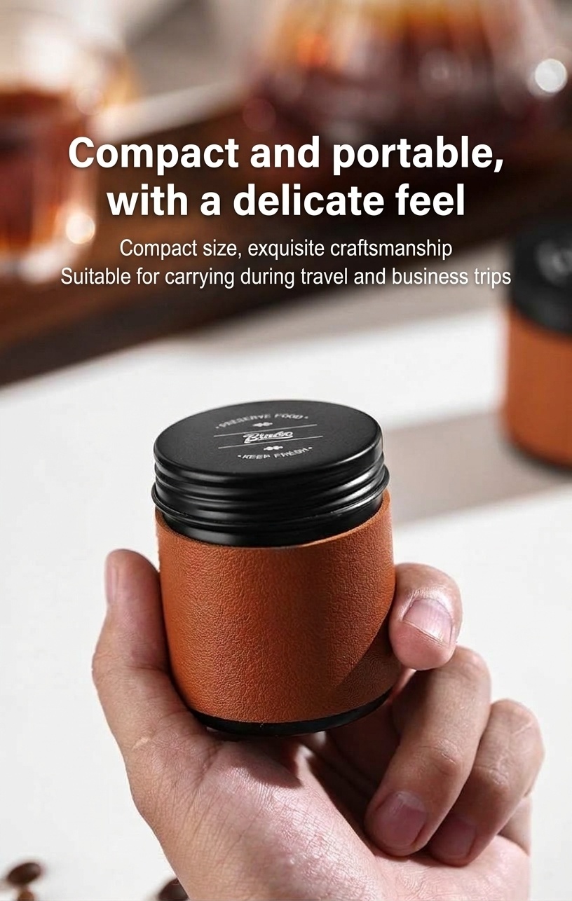 Bincoo Portable Coffee Bean Canister with Leather Sleeve