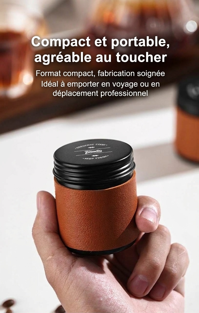 Boîte à café portable Bincoo avec étui en cuir