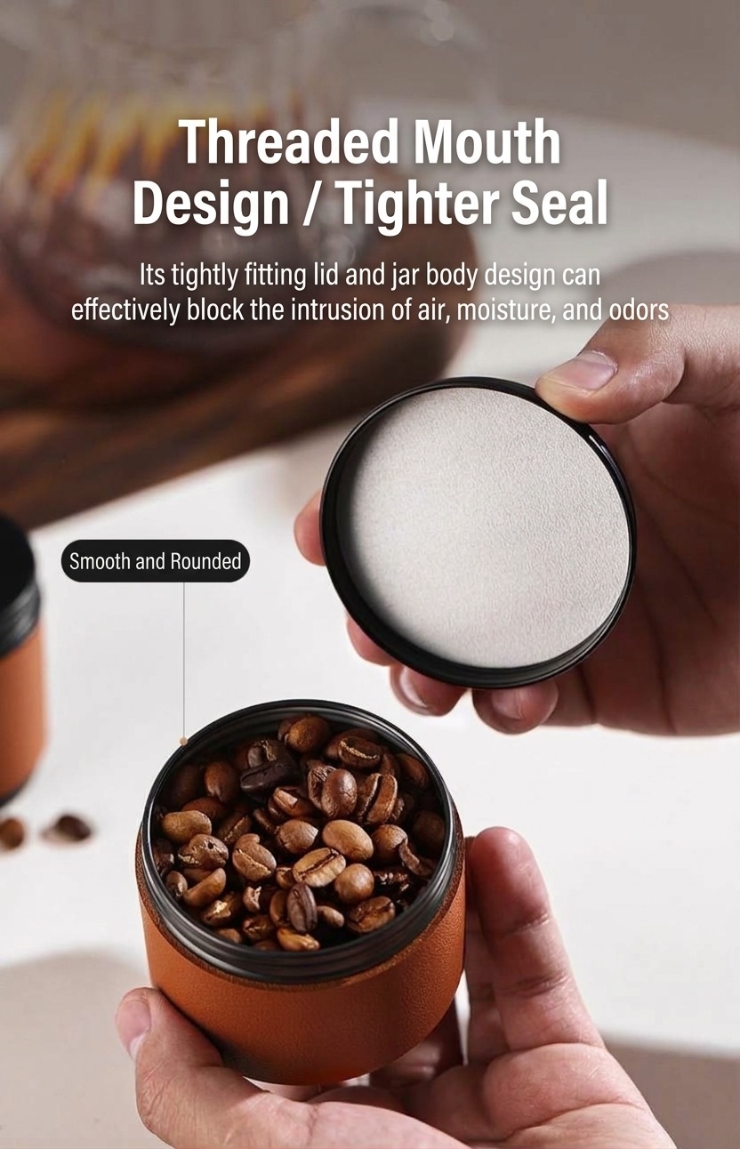 Bincoo Portable Coffee Bean Canister with Leather Sleeve