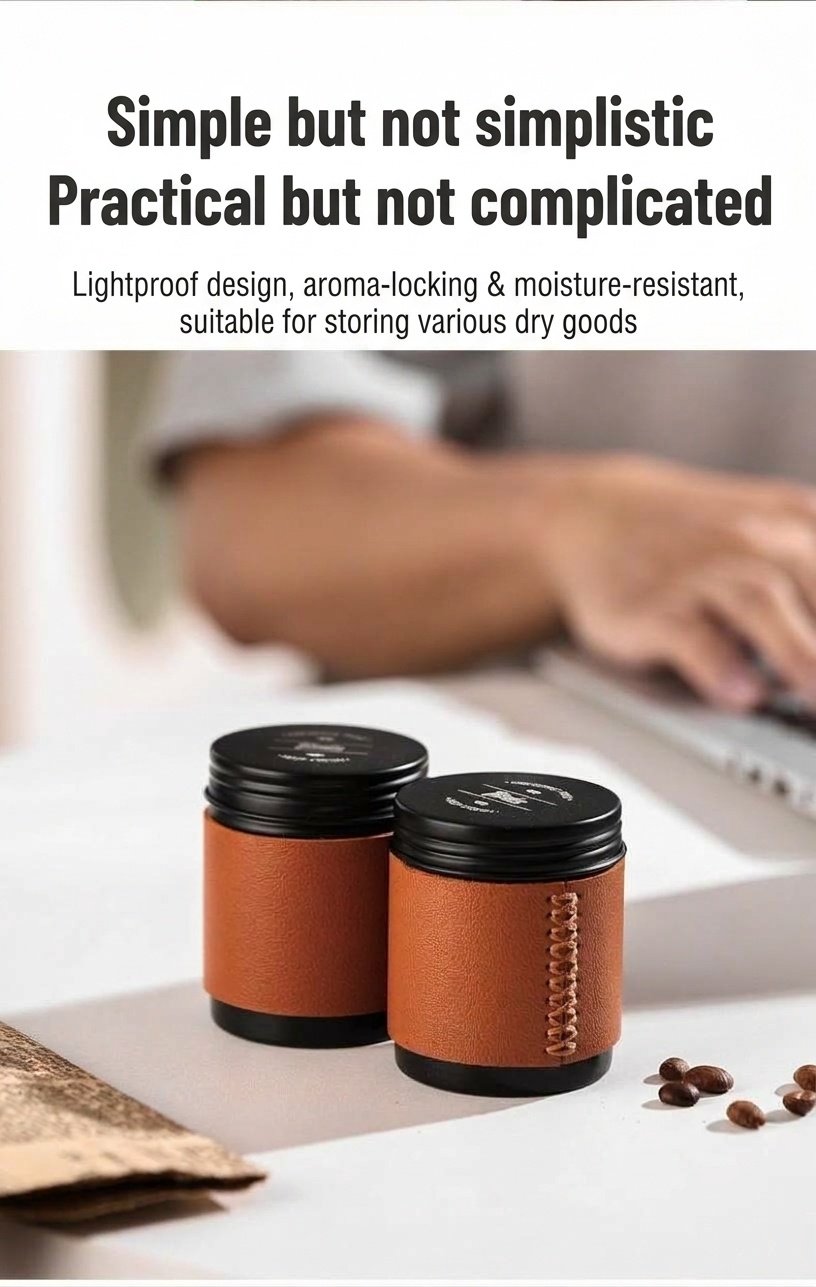 Bincoo Portable Coffee Bean Canister with Leather Sleeve
