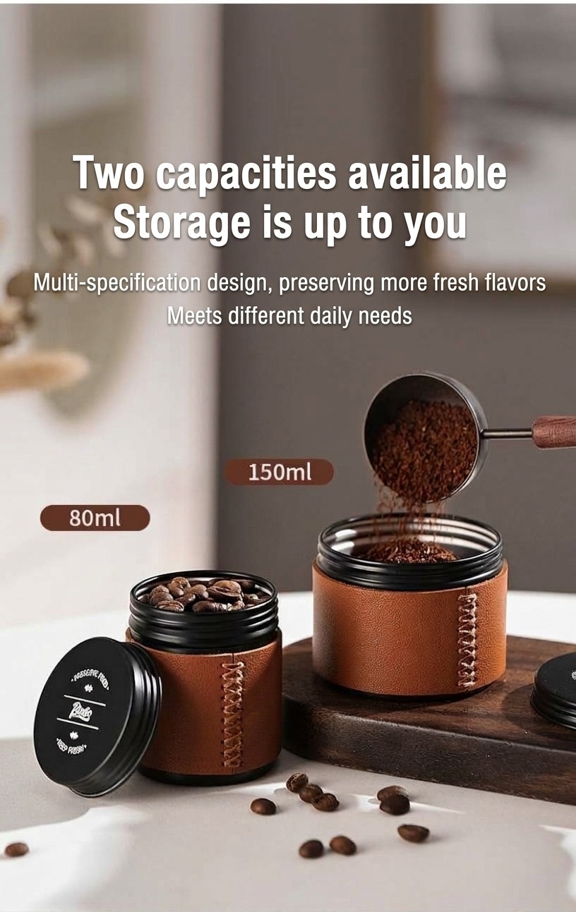 Bincoo Portable Coffee Bean Canister with Leather Sleeve