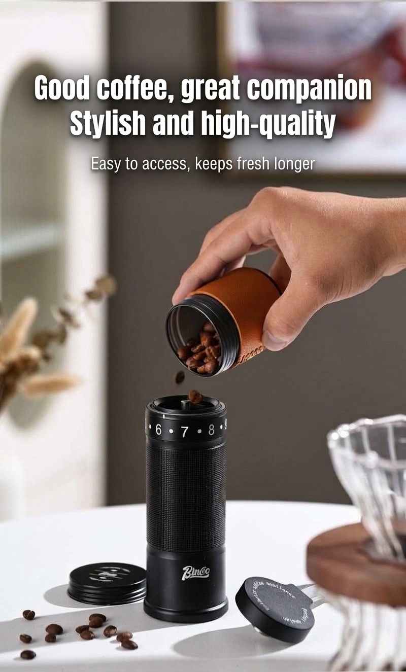 Bincoo Portable Coffee Bean Canister with Leather Sleeve