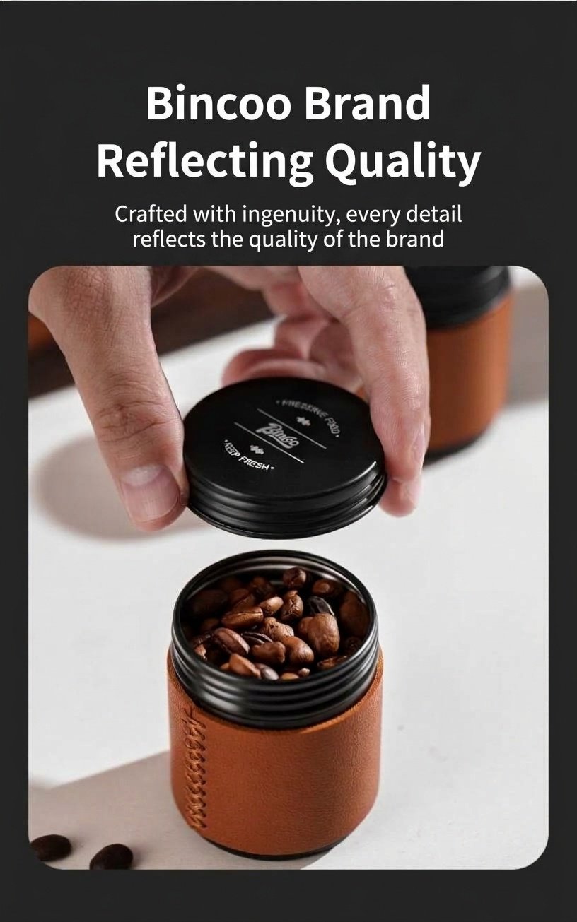 Bincoo Portable Coffee Bean Canister with Leather Sleeve