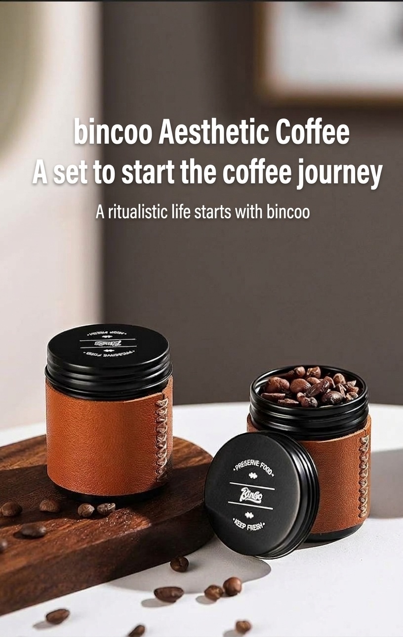 Bincoo Portable Coffee Bean Canister with Leather Sleeve