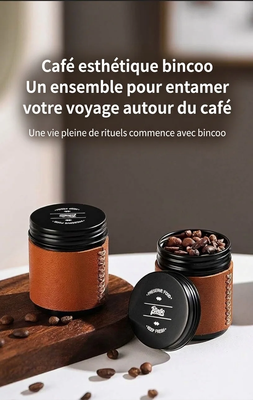 Boîte à café portable Bincoo avec étui en cuir