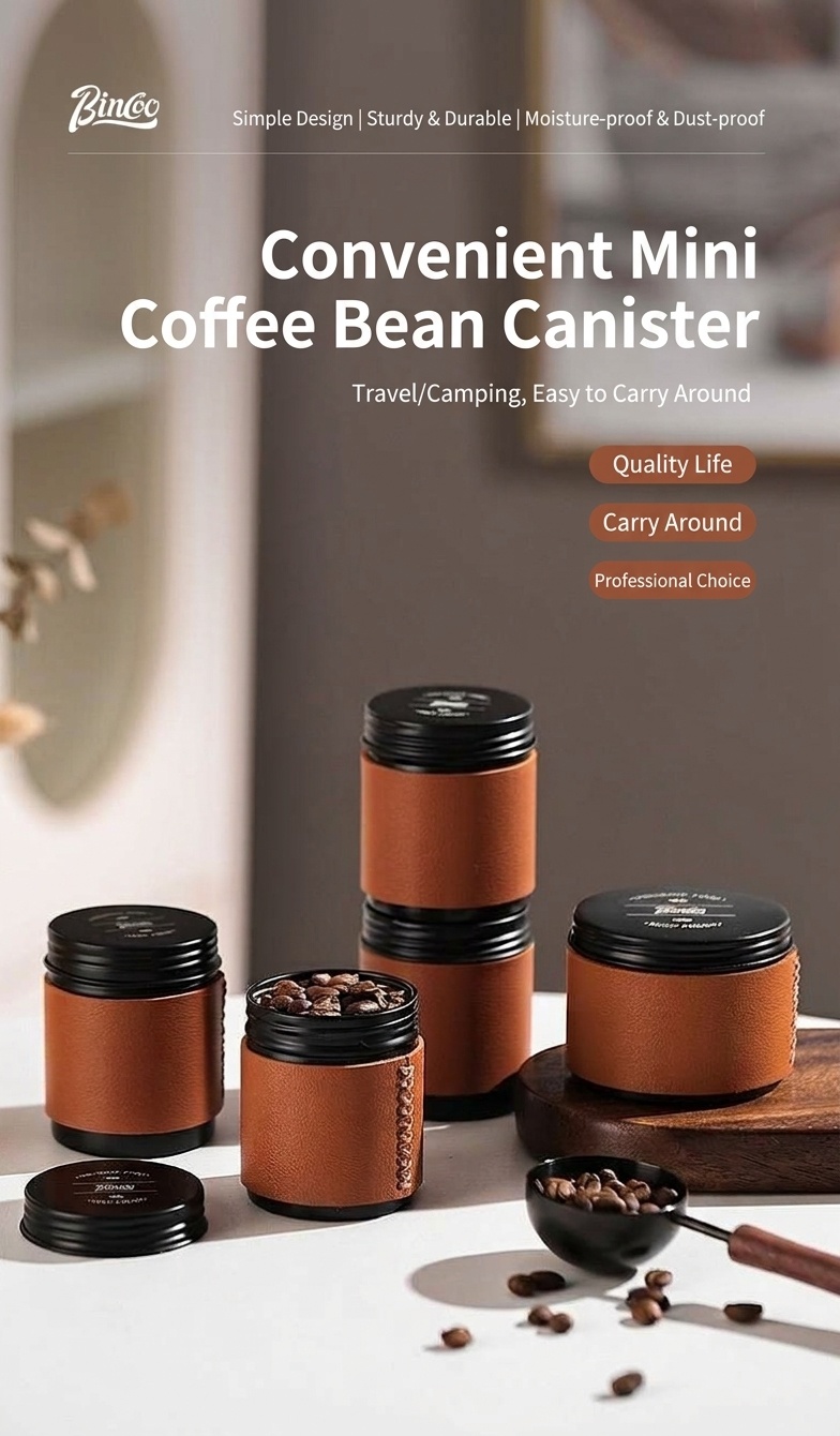 Bincoo Portable Coffee Bean Canister with Leather Sleeve