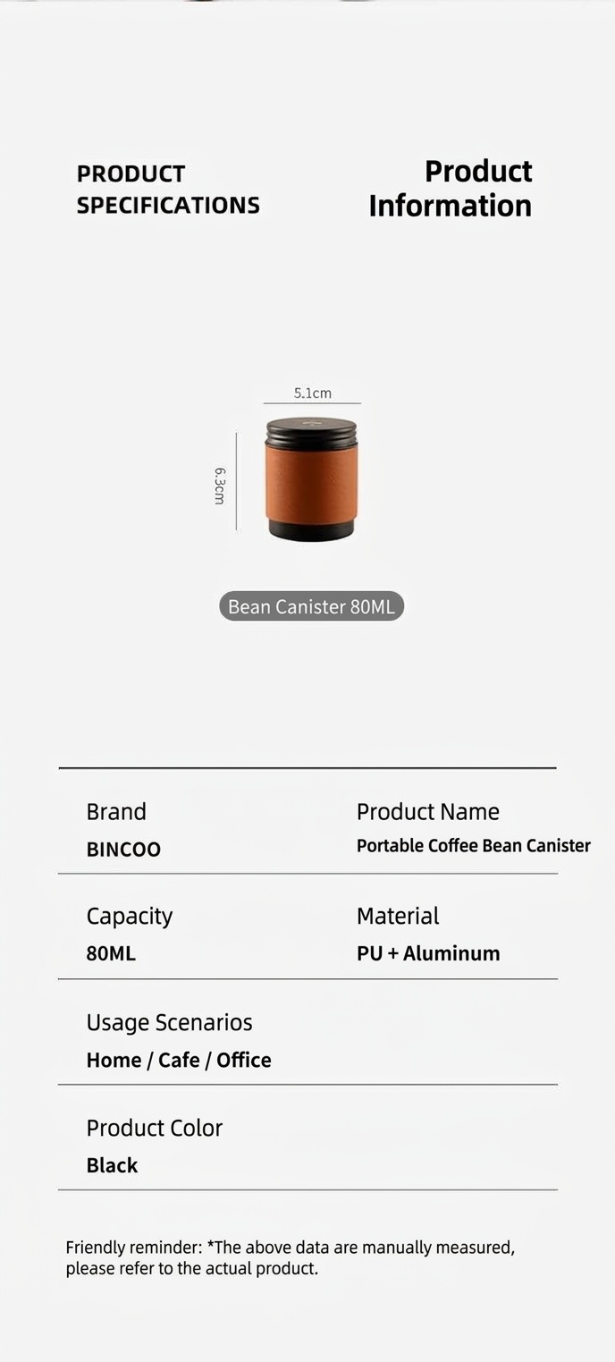 Bincoo Portable Coffee Bean Canister with Leather Sleeve