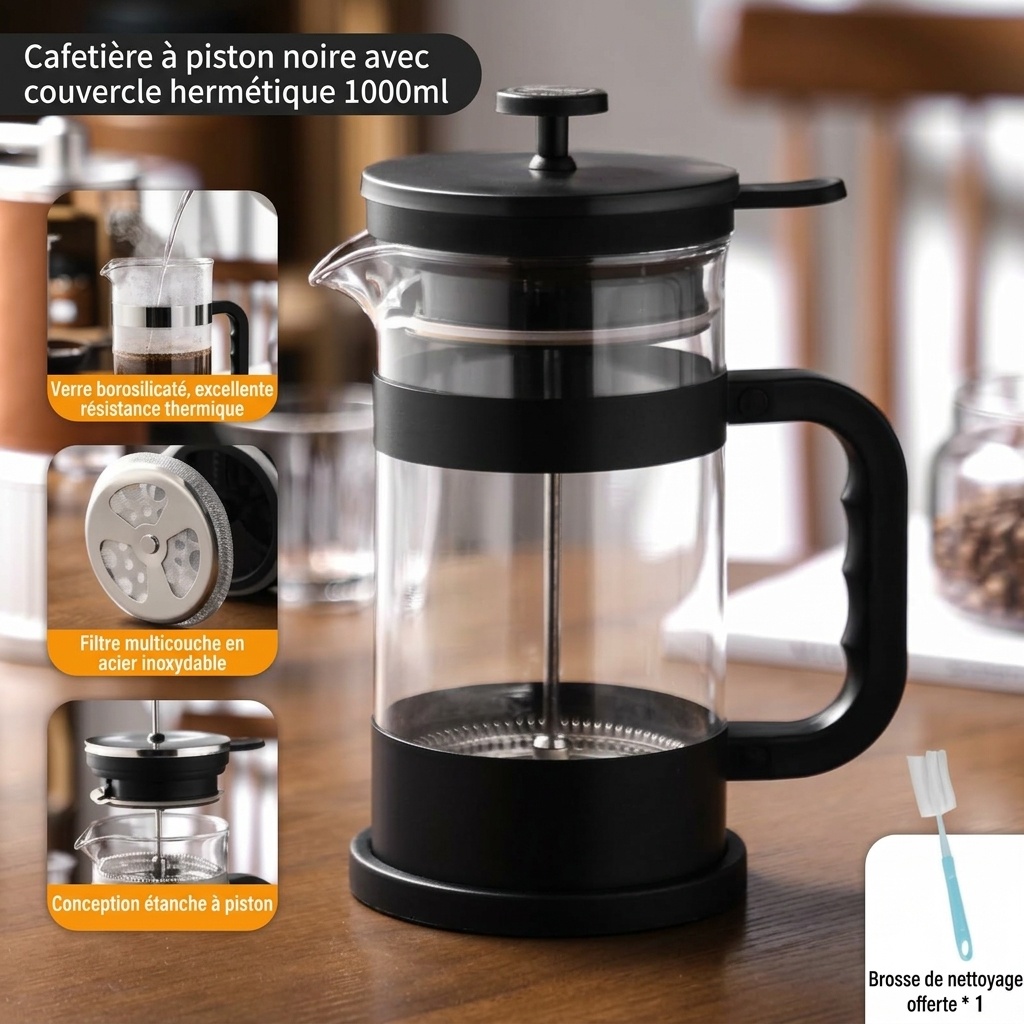 Bincoo 1000ml French Press Coffee Maker | Glass & Steel