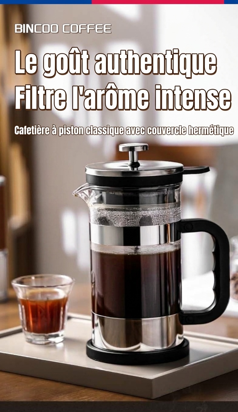 Bincoo 1000ml French Press Coffee Maker | Glass & Steel