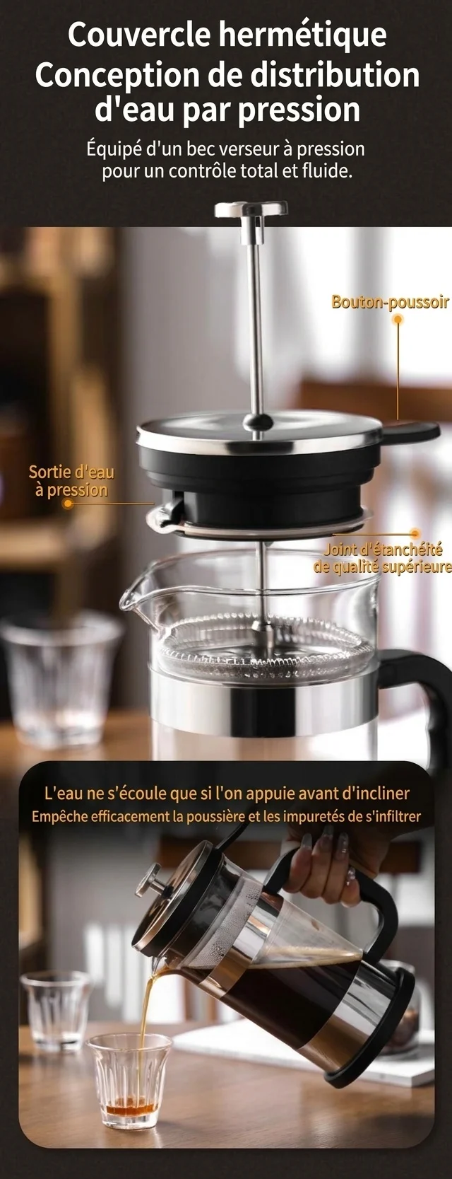 Cafetière à piston Bincoo 1000 ml | Verre et acier