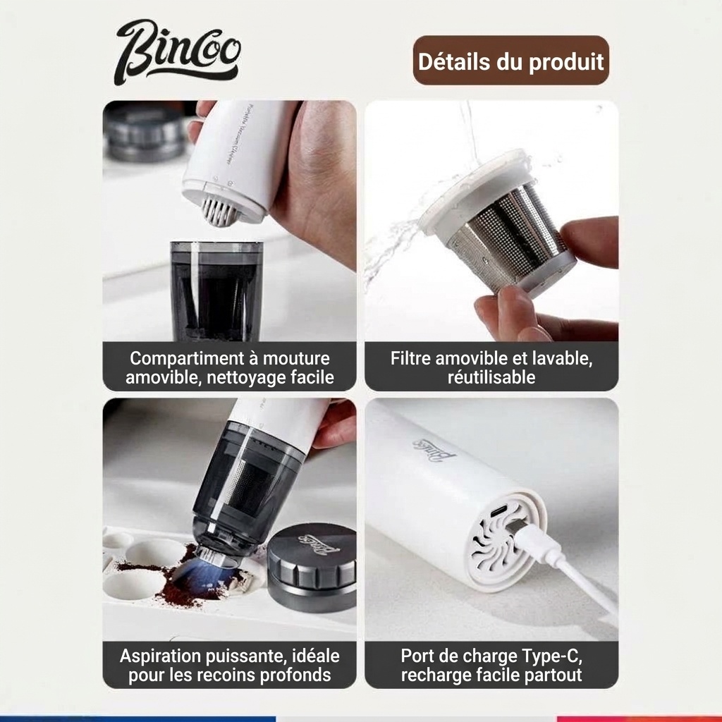 Aspirateur et souffleur portable pour café moulu Bincoo