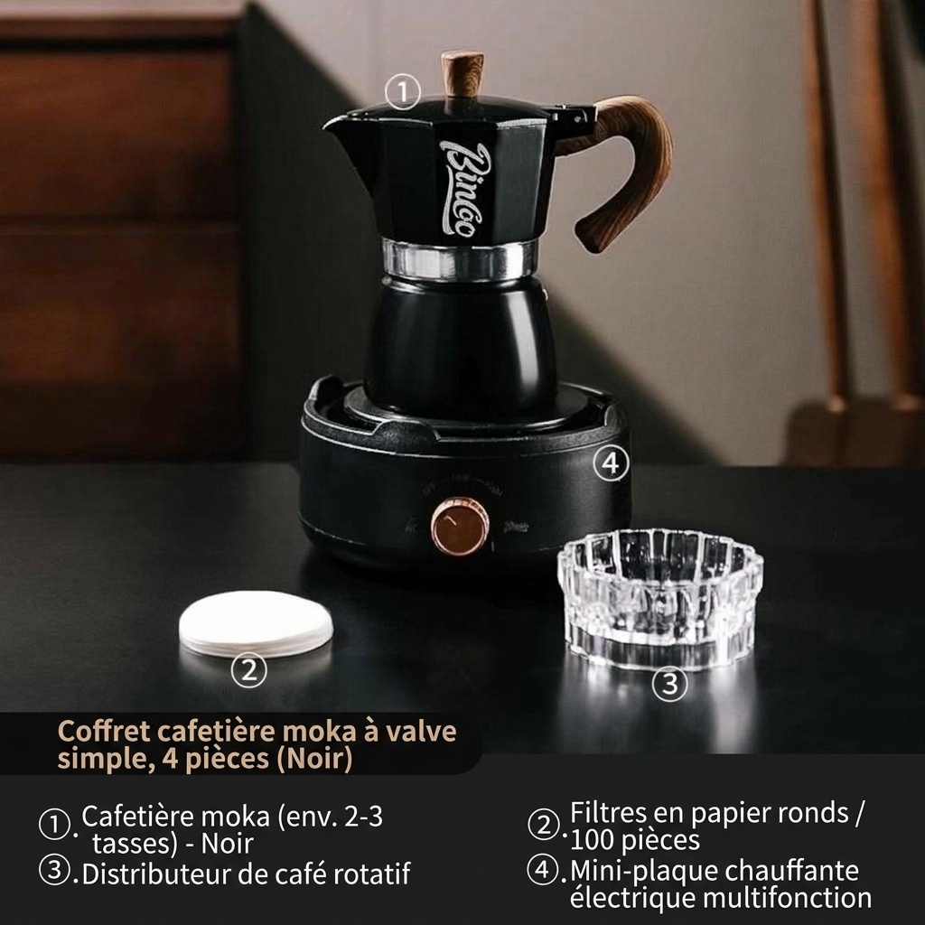 Ensemble cafetière italienne Binco Premium avec chauffe-café électrique