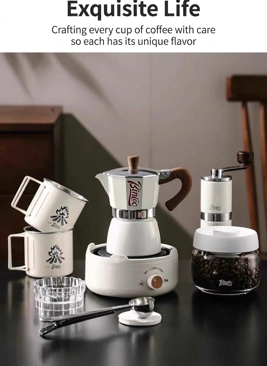 Binco Premium Moka Pot Coffee Maker Set with Electric Warmer