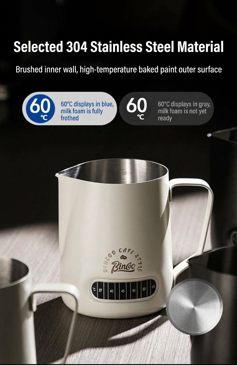 Premium Stainless Steel Milk Frothing Pitcher with Thermometer