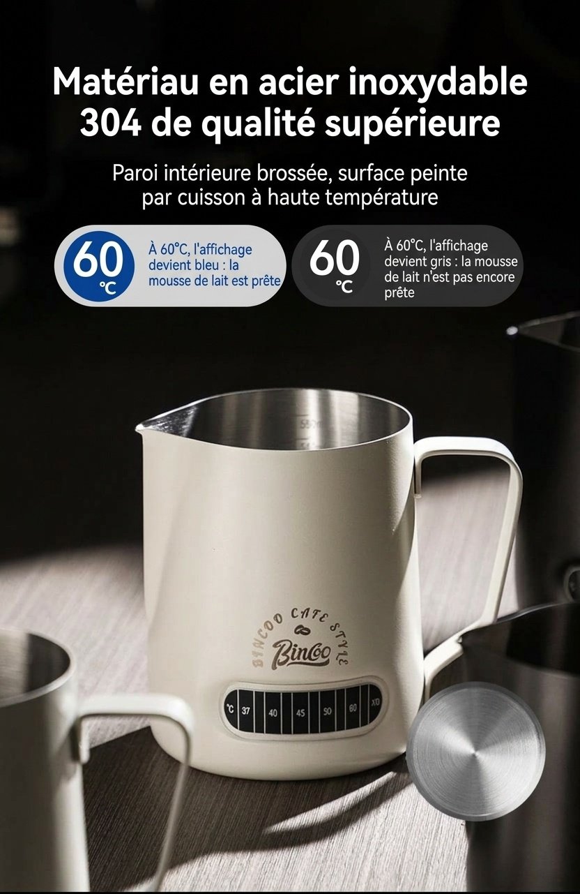 Pichet à lait en acier inoxydable de qualité supérieure avec thermomètre