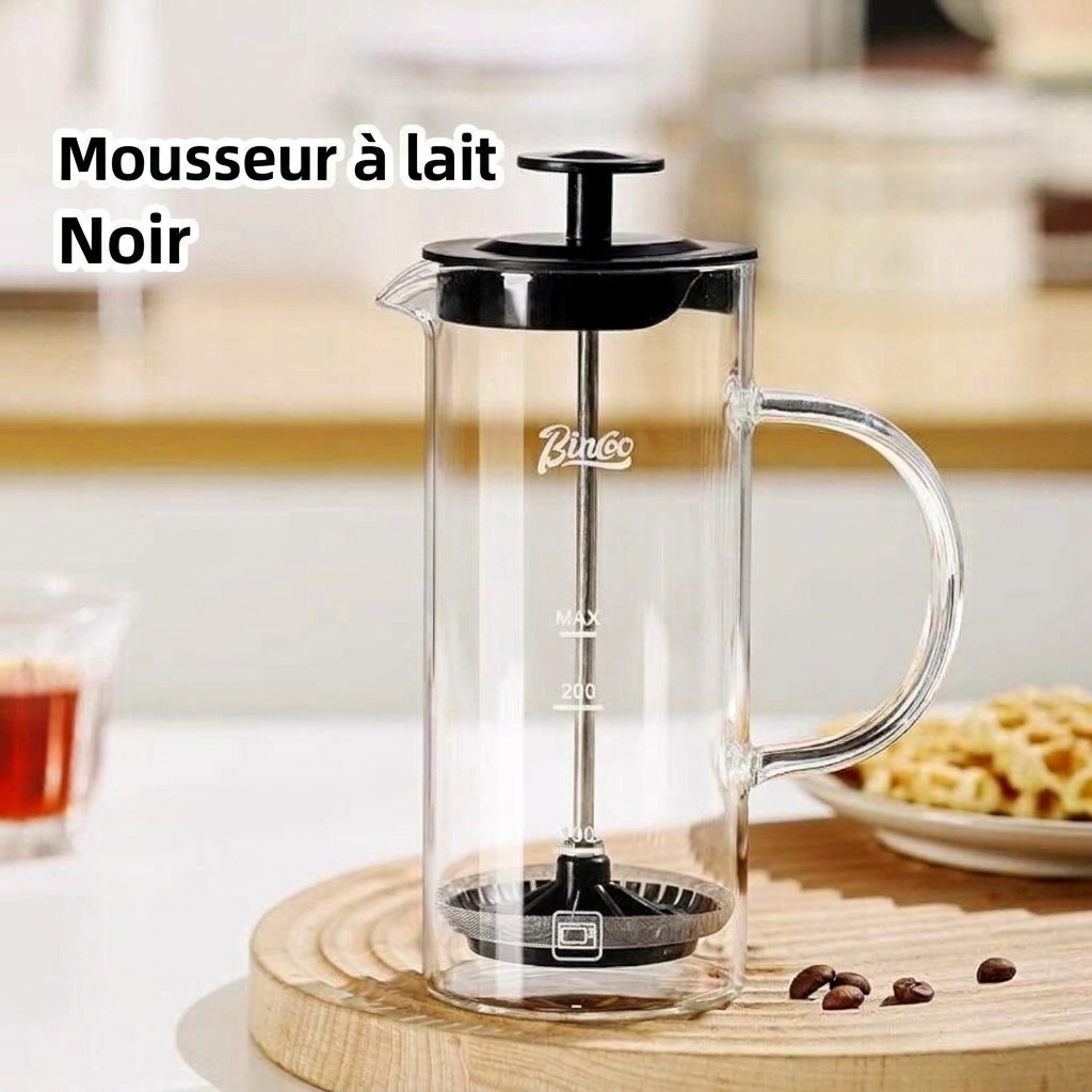 Mousseur à lait en verre et cafetière à piston Bincoo