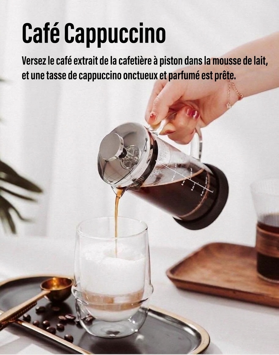 Mousseur à lait en verre et cafetière à piston Bincoo