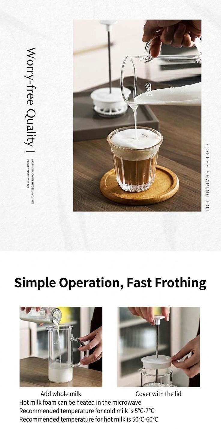 Bincoo Glass Milk Frother & French Press Coffee Maker