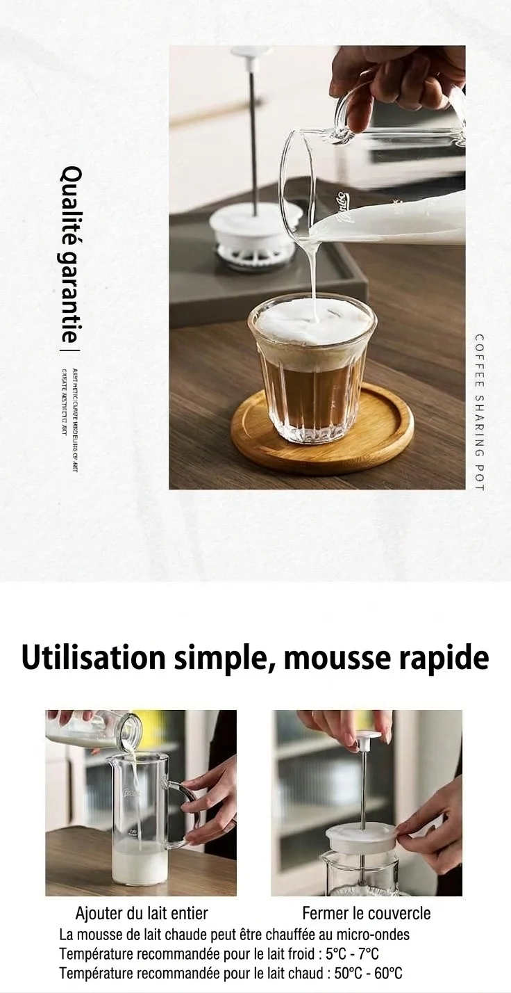 Mousseur à lait en verre et cafetière à piston Bincoo