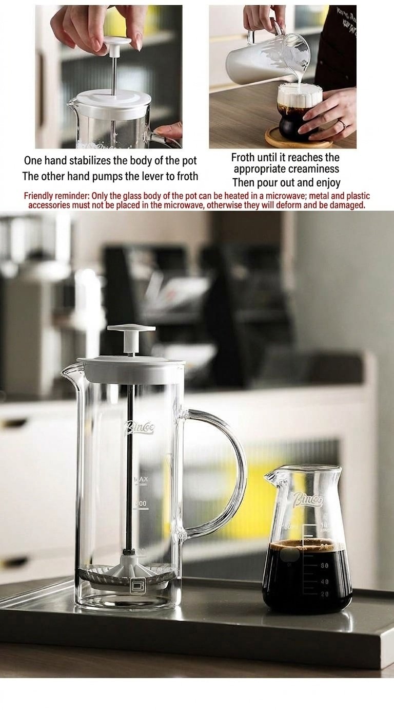 Bincoo Glass Milk Frother & French Press Coffee Maker