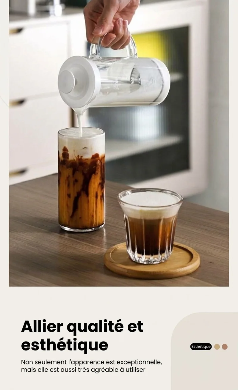 Mousseur à lait en verre et cafetière à piston Bincoo