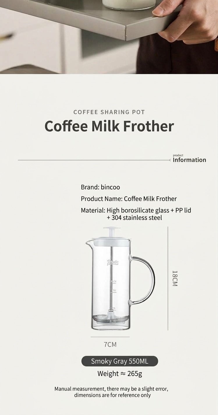 Bincoo Glass Milk Frother & French Press Coffee Maker