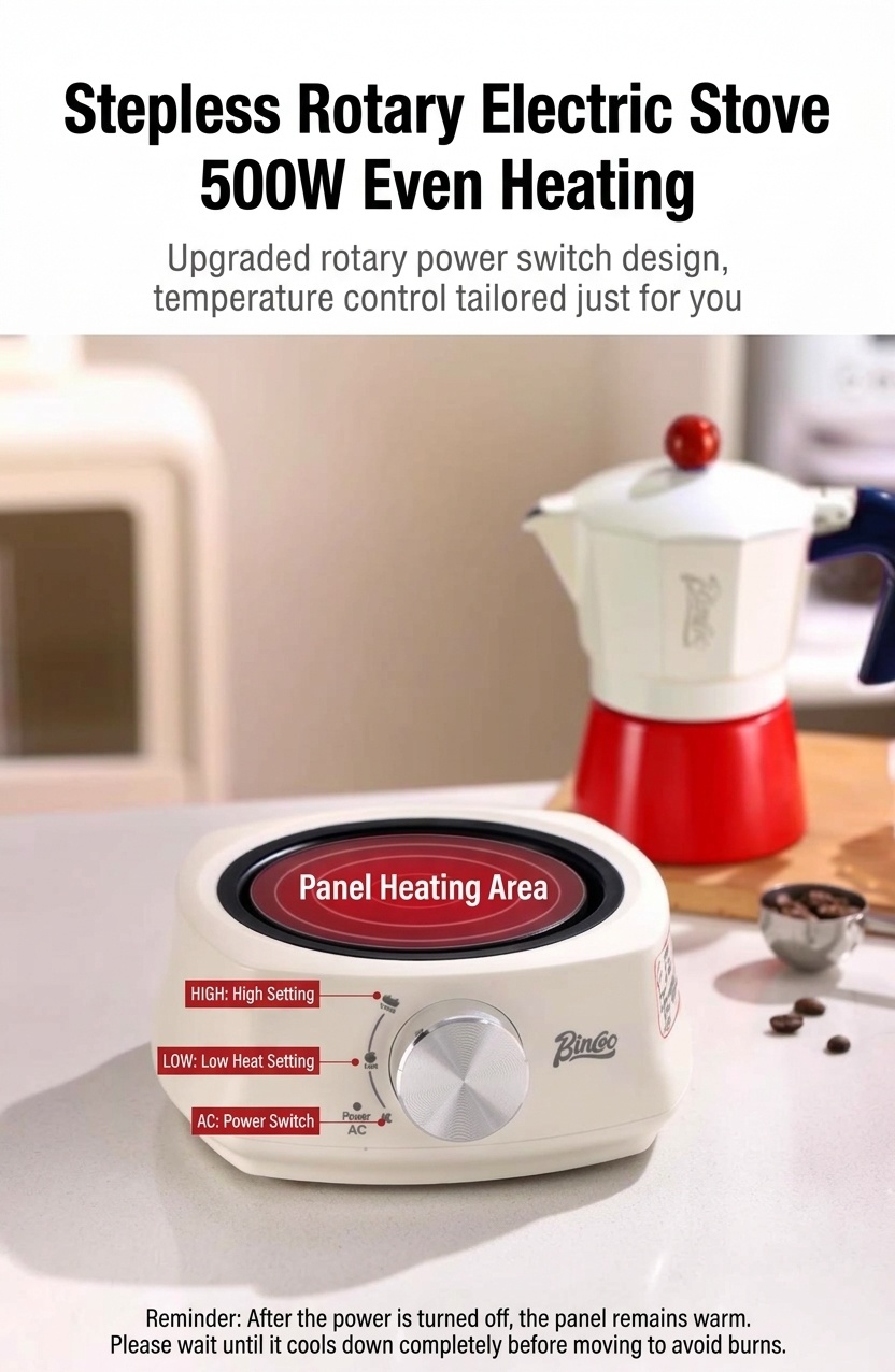 Binco Retro Red & Cream Moka Pot Espresso Maker with Hot Plate